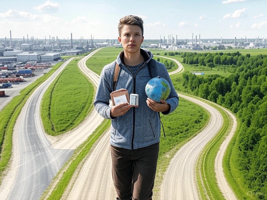 Een ondernemer aan een kruispunt kiest bewust voor duurzaam ondernemen vanuit waarden – symbool voor ethische keuzes en trouw blijven aan zichzelf.